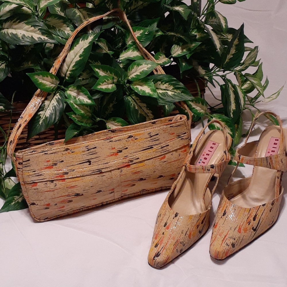 SALSERO Multi Beige Shoe and Matching Purse, SZ 11